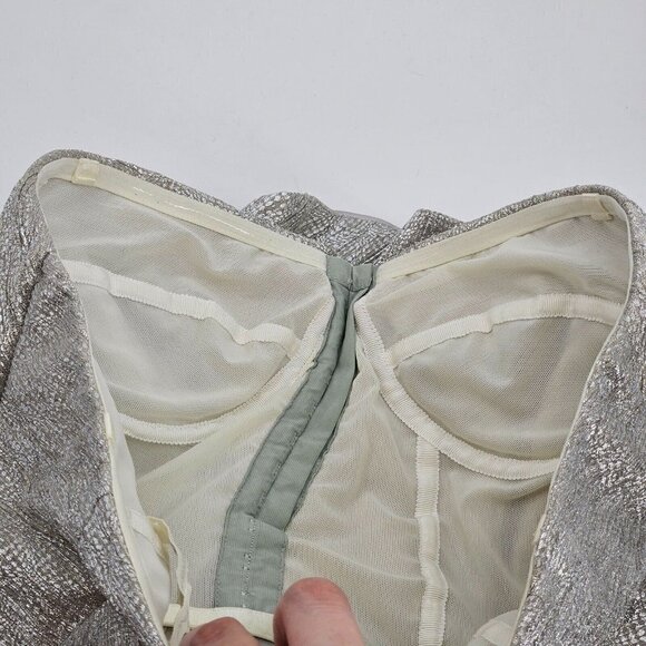 Jonathan Simkhai Plisse Metallic Bustier Ruffle Dress Silver Women’s Size 10 - Picture 7 of 16
